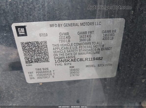 1GNSKAEC8LR119482 2020 CHEVROLET TAHOE Blue Widok komory silnika