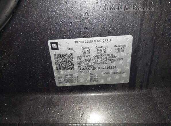 1GNSKAEC9JR316254 2018 CHEVROLET TAHOE Gray Vista del compartimento del motor
