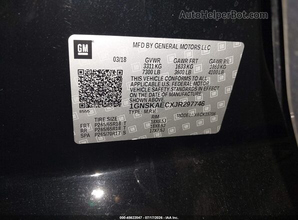 1GNSKAECXJR297746 2018 CHEVROLET TAHOE Black ძრავის განყოფილების ხედი