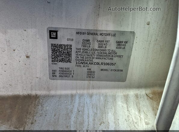 1GNSKAKC0LR106357 2020 CHEVROLET TAHOE Silver Engine compartment view