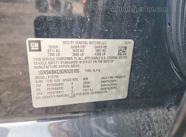 1GNSKBKC0GR320180 2016 CHEVROLET TAHOE Black Widok komory silnika