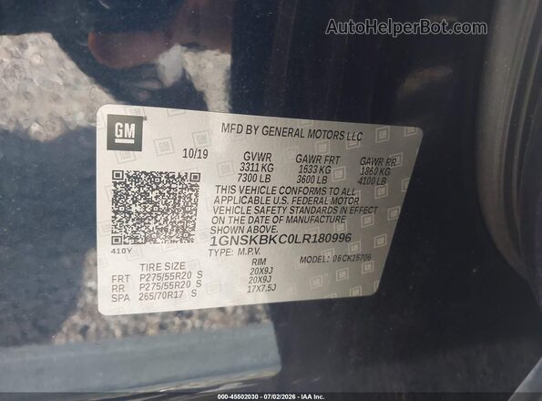 1GNSKBKC0LR180996 2020 CHEVROLET TAHOE Dark Blue Widok komory silnika
