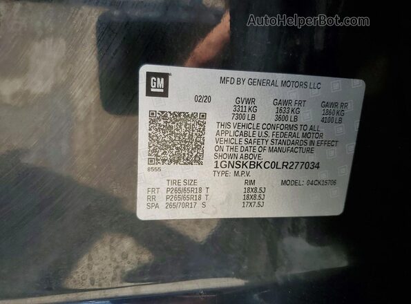 1GNSKBKC0LR277034 2020 CHEVROLET TAHOE Black Вид наклейки з VIN-кодом