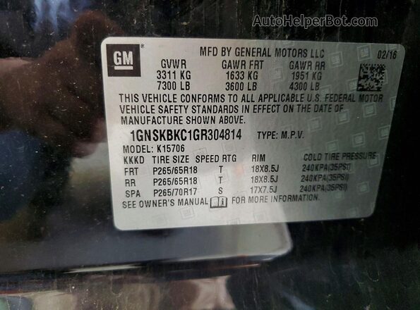 1GNSKBKC1GR304814 2016 CHEVROLET TAHOE Black VIN sticker view