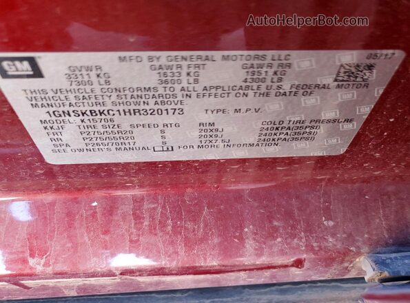 1GNSKBKC1HR320173 2017 CHEVROLET TAHOE Maroon Вид підкапотного простору