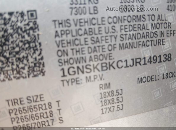 1GNSKBKC1JR149138 2018 CHEVROLET TAHOE Silver ძრავის განყოფილების ხედი