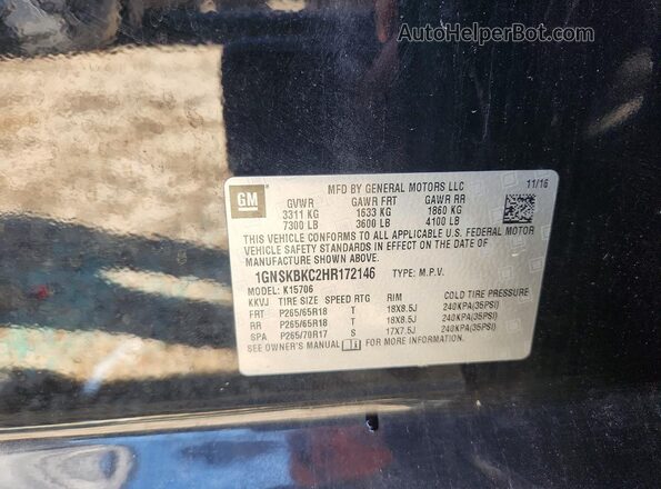 1GNSKBKC2HR172146 2017 CHEVROLET TAHOE Black ძრავის განყოფილების ხედი