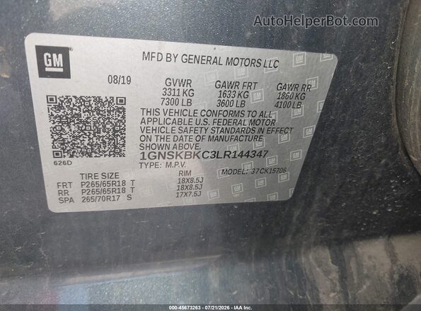 1GNSKBKC3LR144347 2020 CHEVROLET TAHOE Blue Widok komory silnika
