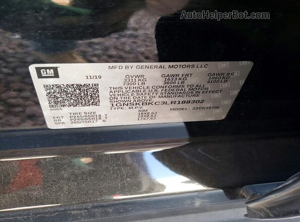 1GNSKBKC3LR188302 2020 CHEVROLET TAHOE Black Engine compartment view