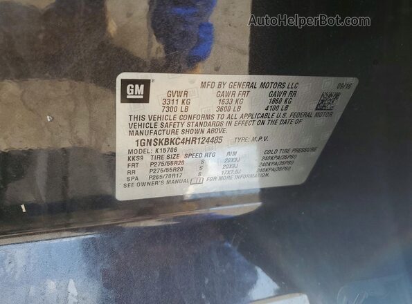 1GNSKBKC4HR124485 2017 CHEVROLET TAHOE Gray Widok naklejki z numerem VIN