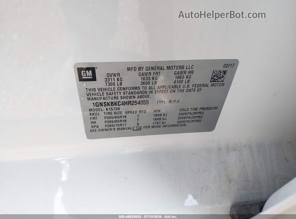 1GNSKBKC4HR254055 2017 CHEVROLET TAHOE Белый Вид подкапотного пространства