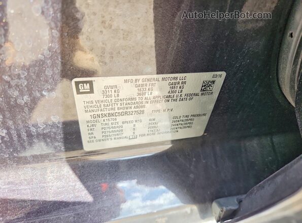 1GNSKBKC5GR327528 2016 CHEVROLET TAHOE Black VIN sticker view