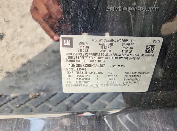 1GNSKBKC6GR459407 2016 CHEVROLET TAHOE Black VIN კოდის სტიკერის ხედი