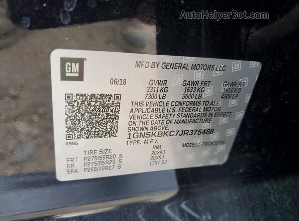 1GNSKBKC7JR375488 2018 CHEVROLET TAHOE Black Սալոնի 360 աստիճան տեսք