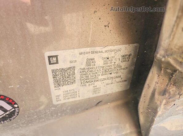 1GNSKBKC7KR291804 2019 CHEVROLET TAHOE Gray Engine compartment view