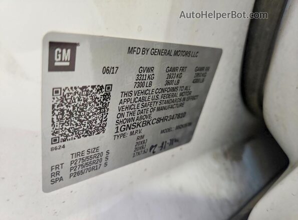 1GNSKBKC8HR347810 2017 CHEVROLET TAHOE White Vista de la etiqueta del VIN