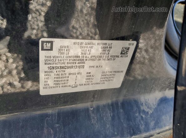 1GNSKBKC9HR131870 2017 CHEVROLET TAHOE Black Widok naklejki z numerem VIN