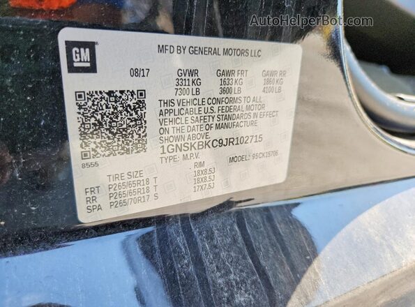 1GNSKBKC9JR102715 2018 CHEVROLET TAHOE Black 360 interior view