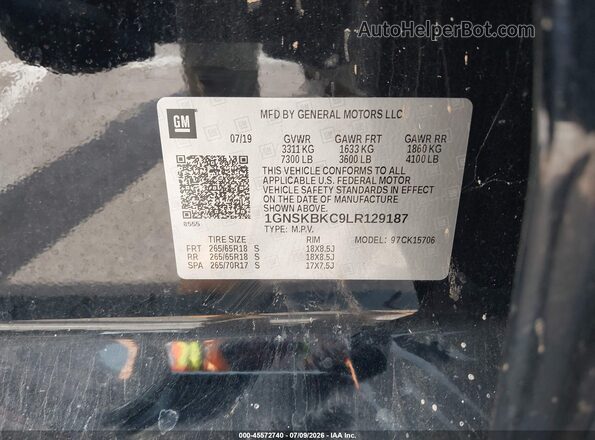1GNSKBKC9LR129187 2020 CHEVROLET TAHOE Black Engine compartment view