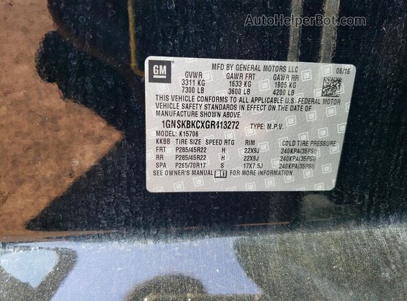 1GNSKBKCXGR413272 2016 CHEVROLET TAHOE Black Widok naklejki z numerem VIN