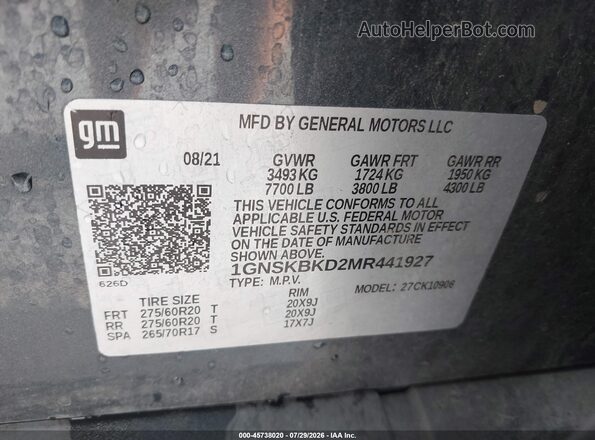 1GNSKBKD2MR441927 2021 CHEVROLET SUBURBAN Gray Vista del compartimento del motor