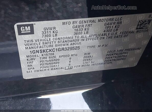 1GNSKCKC1GR329525 2016 CHEVROLET TAHOE Black Շարժիչի բաժամունքի տեսք