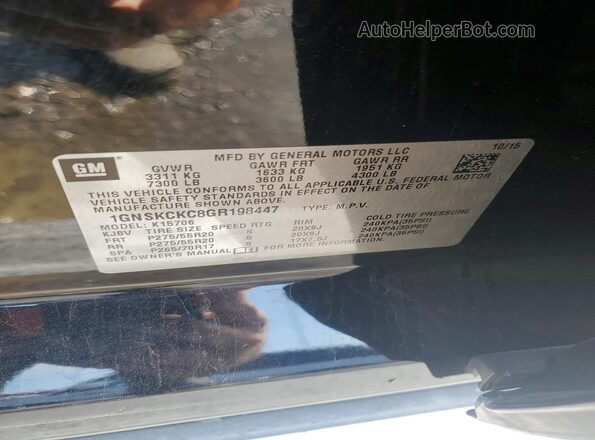 1GNSKCKC8GR198447 2016 CHEVROLET TAHOE Black VIN sticker view