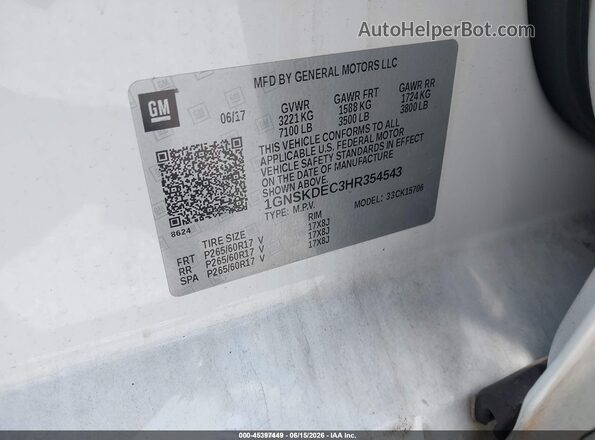 1GNSKDEC3HR354543 2017 CHEVROLET TAHOE  Engine compartment view