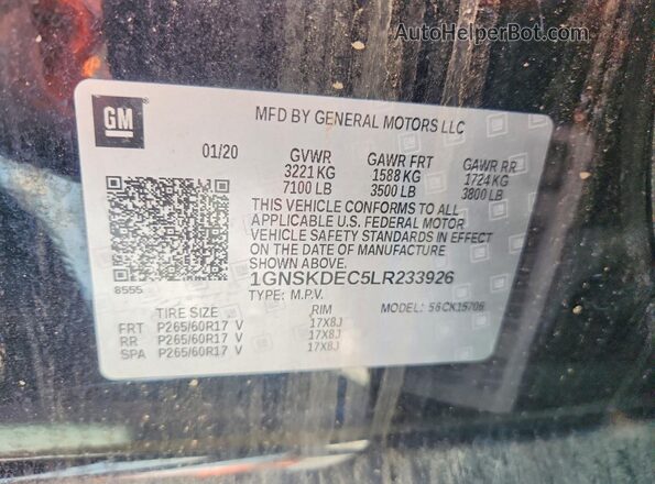 1GNSKDEC5LR233926 2020 CHEVROLET TAHOE Black VIN კოდის სტიკერის ხედი