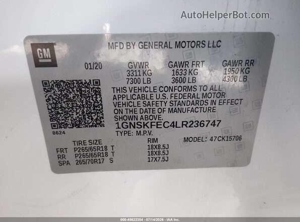 1GNSKFEC4LR236747 2020 CHEVROLET TAHOE White Widok komory silnika