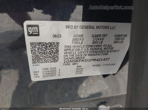 1GNSKFKD1PR421437 2023 CHEVROLET SUBURBAN Gray Vista del compartimento del motor