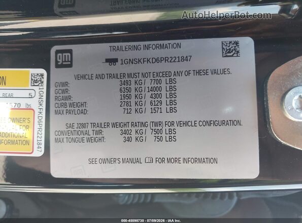 1GNSKFKD6PR221847 2023 CHEVROLET SUBURBAN Черный Вид подкапотного пространства