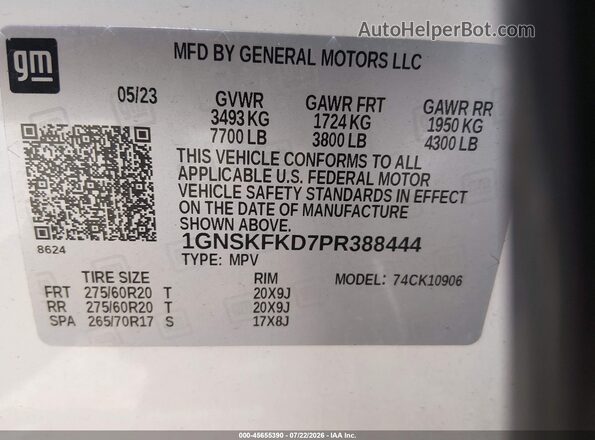 1GNSKFKD7PR388444 2023 CHEVROLET SUBURBAN White Engine compartment view