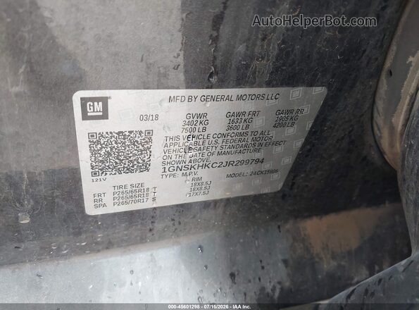 1GNSKHKC2JR299794 2018 CHEVROLET SUBURBAN Gray Engine compartment view