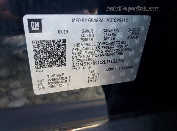 1GNSKHKC2LR121757 2020 CHEVROLET SUBURBAN Black VIN sticker view