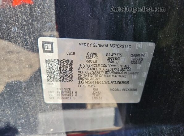 1GNSKHKC6LR136598 2020 CHEVROLET SUBURBAN Black Widok naklejki z numerem VIN
