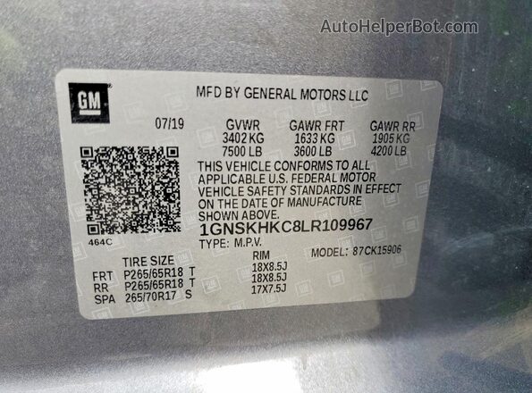 1GNSKHKC8LR109967 2020 CHEVROLET SUBURBAN Gray Vista interior de 360 grados