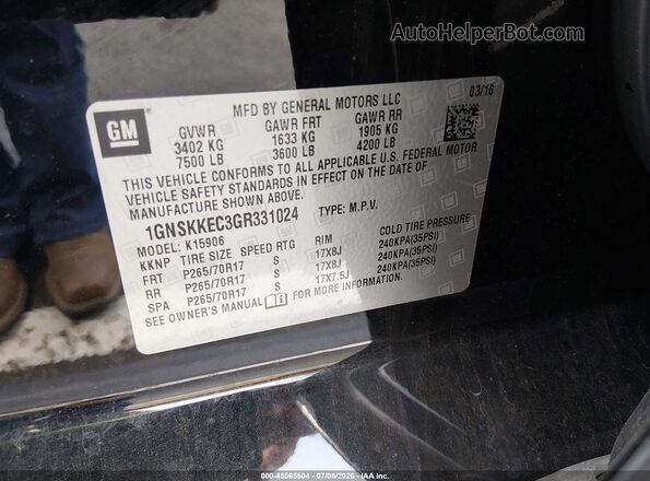 1GNSKKEC3GR331024 2016 CHEVROLET SUBURBAN Black Widok komory silnika