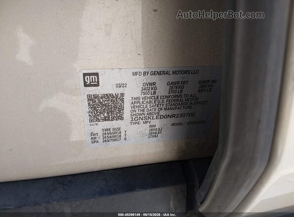 1GNSKLED0NR230700 2022 CHEVROLET TAHOE Champagne Engine compartment view