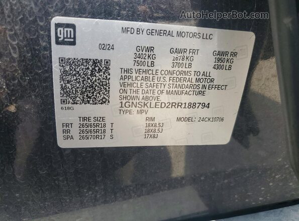 1GNSKLED2RR188794 2024 CHEVROLET TAHOE Gray 360 interior view
