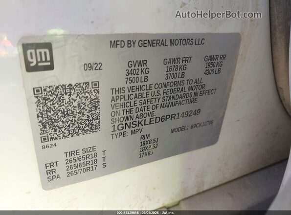 1GNSKLED6PR149249 2023 CHEVROLET TAHOE White ძრავის განყოფილების ხედი