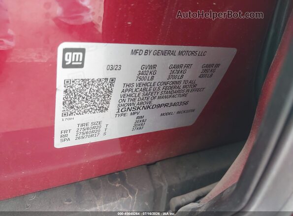 1GNSKNKD9PR340356 2023 CHEVROLET TAHOE Red Vista del compartimento del motor