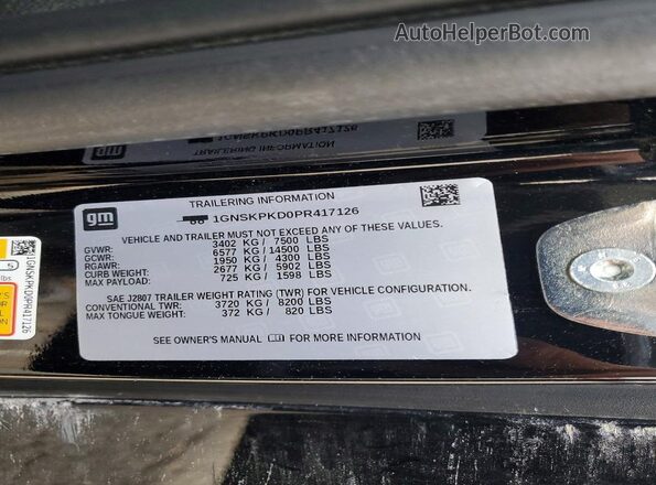 1GNSKPKD0PR417126 2023 CHEVROLET TAHOE Black Widok naklejki z numerem VIN