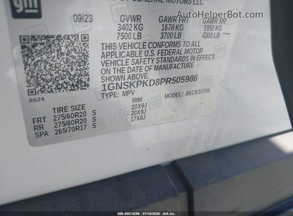 1GNSKPKD8PR505986 2023 CHEVROLET TAHOE White Engine compartment view