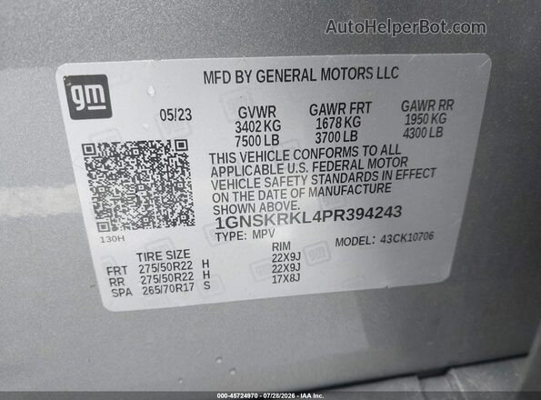 1GNSKRKL4PR394243 2023 CHEVROLET TAHOE Gray Engine compartment view