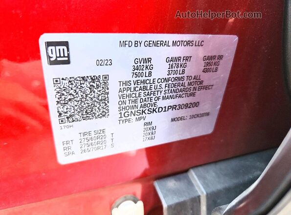 1GNSKSKD1PR309200 2023 CHEVROLET TAHOE Red Engine compartment view