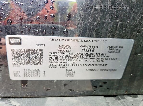 1GNSKSKD9PR282747 2023 CHEVROLET TAHOE Black Widok naklejki z numerem VIN