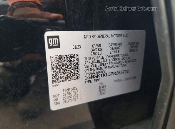 1GNSKTKL5PR265702 2023 CHEVROLET TAHOE Black VIN կոդի պիտակի տեսք