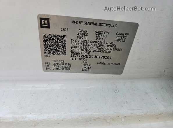 1GT12REG1JF178104 2018 GMC SIERRA White ძრავის განყოფილების ხედი