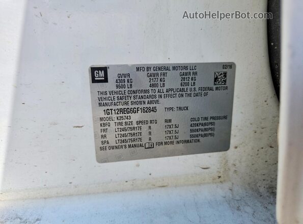 1GT12REG6GF162845 2016 GMC SIERRA White ძრავის განყოფილების ხედი